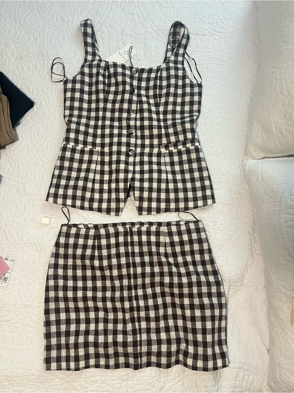 Wayf Black & White Gingham Button Tank and Skirt Set